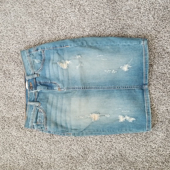 Sneak Peak Distressed Denim Pencil Skirt - Picture 2 of 12